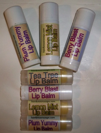 triple butter lip balms in two sizes. choose plum yummy, lemon mist, tea tree or berry blast. 2.99 and 7.99